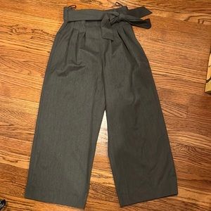 Zara High Waist Tie Front Grey Culotte Cropped Workwear Pants XS